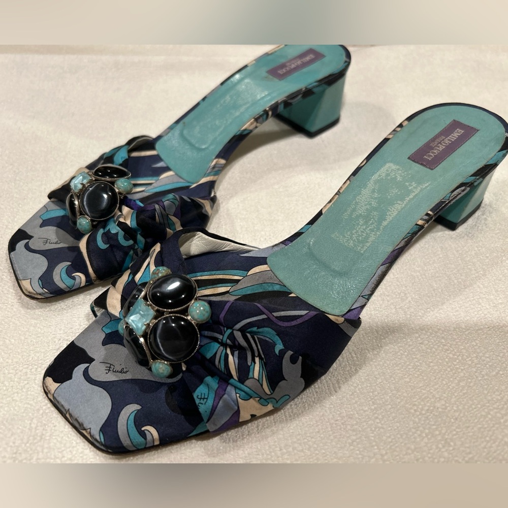 Emilio Pucci VTG 1960s Abstract Jeweled Mule Heels SIZE:40 EU - Picture 7 of 14